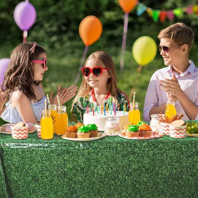 Alt view image 7 of 7 - durony 3 Pack Green Grass Field Plastic Tablecloth Grass Print Table Covers 54 x 108 Inches Sports Party Table Decor for Sports Theme Parties Decorations
