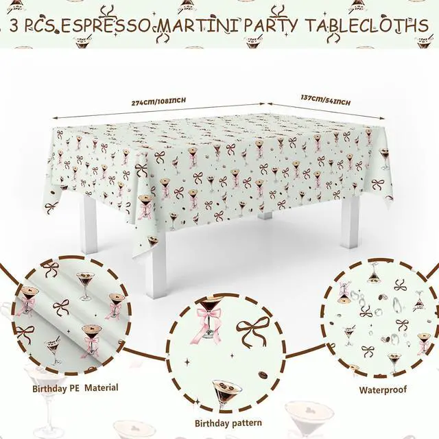 Alt view image 3 of 7 - AIBIIN 3 Pcs Espresso Martini Tablecloth A Tini Bit Older Birthday Table Covers Coffee Martini Themed Disposable Table Cloth Bachelorette Bridal Shower Party Supplies