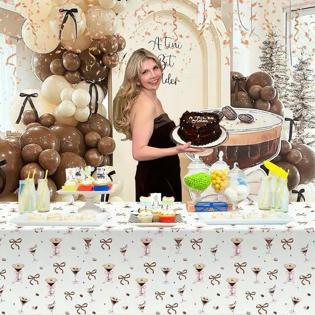 Alt view image 4 of 7 - AIBIIN 3 Pcs Espresso Martini Tablecloth A Tini Bit Older Birthday Table Covers Coffee Martini Themed Disposable Table Cloth Bachelorette Bridal Shower Party Supplies