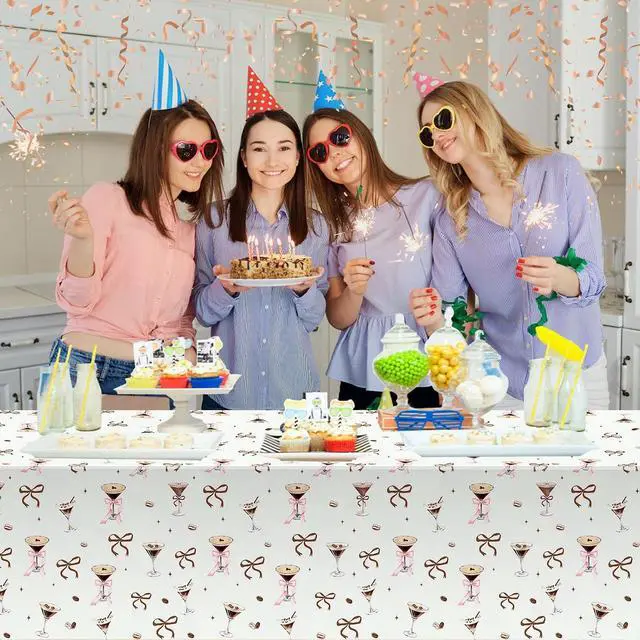 Alt view image 6 of 7 - AIBIIN 3 Pcs Espresso Martini Tablecloth A Tini Bit Older Birthday Table Covers Coffee Martini Themed Disposable Table Cloth Bachelorette Bridal Shower Party Supplies