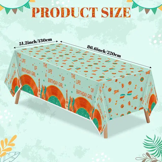Alt view image 2 of 7 - Singer Music Plastic Tablecloth - 3PCS The Life of A Birthday Girl Table Cover Green Orange Print Plastic Disposable Rectangle Table Cover for Girls Birthday Party Supply (51.2 x 86.6 Inch)