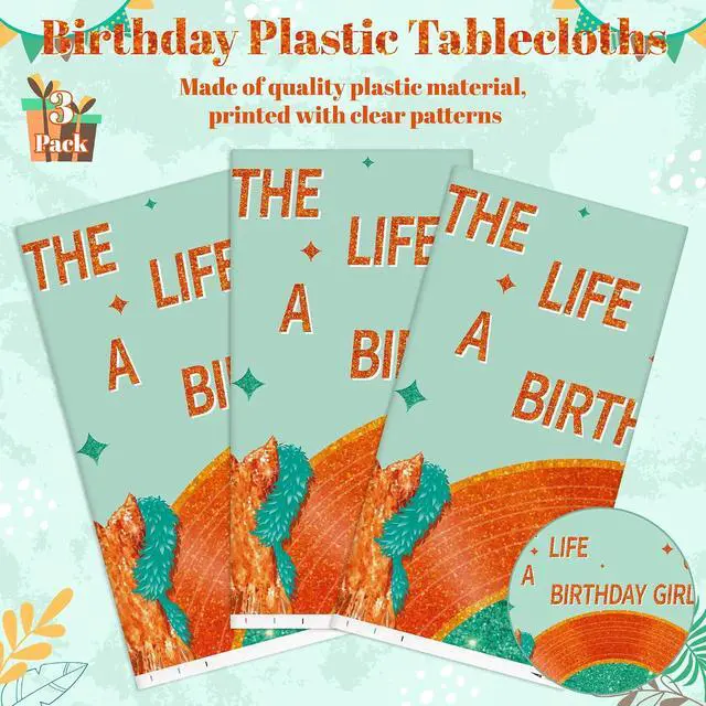 Alt view image 4 of 7 - Singer Music Plastic Tablecloth - 3PCS The Life of A Birthday Girl Table Cover Green Orange Print Plastic Disposable Rectangle Table Cover for Girls Birthday Party Supply (51.2 x 86.6 Inch)