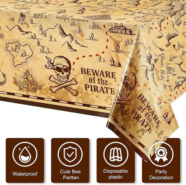 Alt view image 4 of 7 - Irenare 3 PCS Pirate Tablecloth Treasure Map for Party, 54 x 108 Inches