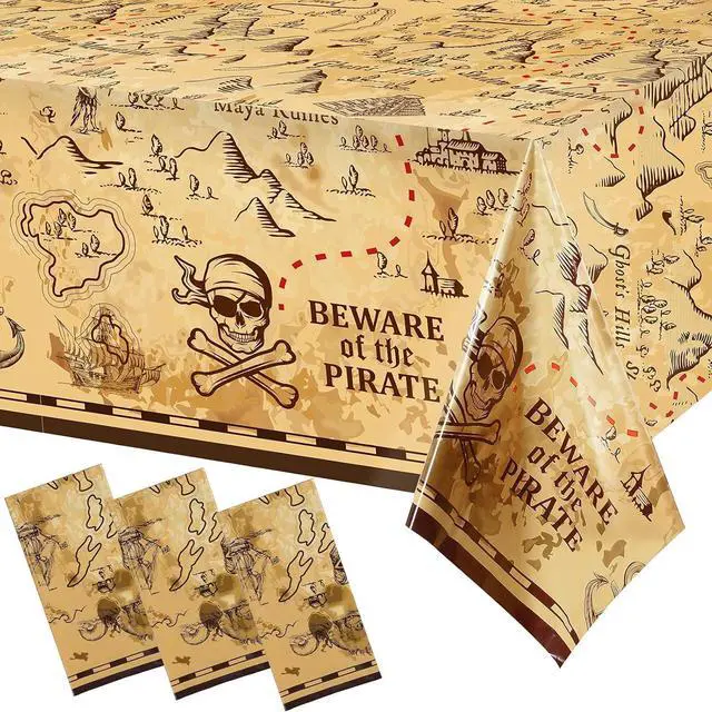Main image of Irenare 3 PCS Pirate Tablecloth Treasure Map for Party, 54 x 108 Inches