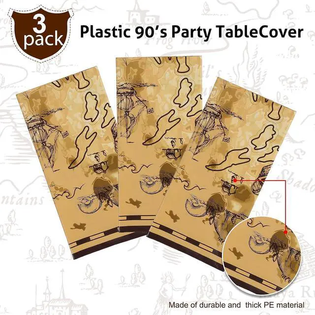 Alt view image 3 of 7 - Irenare 3 PCS Pirate Tablecloth Treasure Map for Party, 54 x 108 Inches