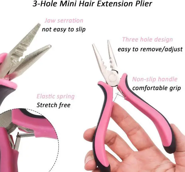 Alt view image 4 of 7 - Hair Extension Kit, Micro Ring Beads Tool Set with Pliers, Wooden Handle Crochet Hooks, Loop Needle, Separator Discs, Thread & Clips for I Tip, Micro Link & Fusion Extensions (Basic Kit)