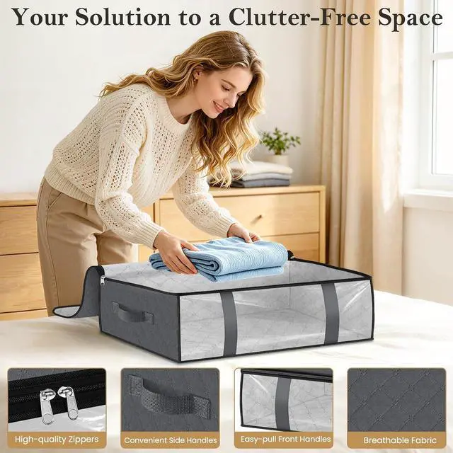 Alt view image 3 of 7 - StorageRight Under Bed Storage Bags, 3 Pack, 40L, Gray