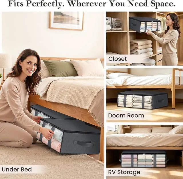 Alt view image 6 of 7 - StorageRight Under Bed Storage Bags, 3 Pack, 40L, Gray