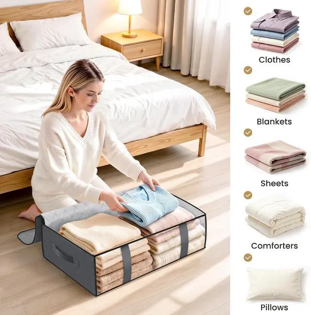 Alt view image 7 of 7 - StorageRight Under Bed Storage Bags, 3 Pack, 40L, Gray