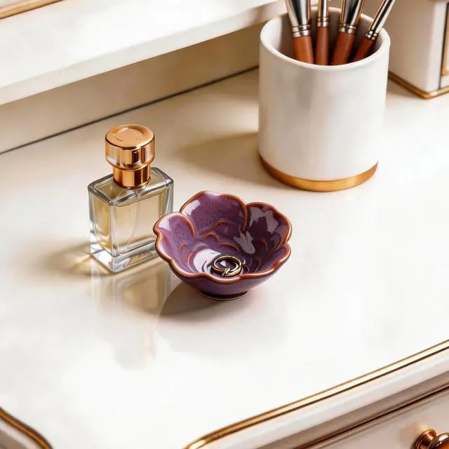 Alt view image 3 of 7 - Small Rose Jewelry Dish, Ring Holder Dish, Ceramic Jewelry Tray