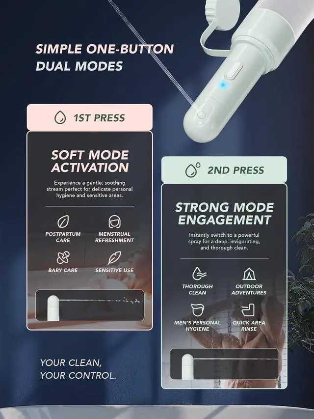 Alt view image 3 of 7 - Electric Portable Bidet Sprayer Bottle Handheld for Women & Men, Travel Bidet Portable for Travel, Personal High Pressure Hygiene for Backpacking & Camping (VMASSTONE EPB-001 Mint Green)