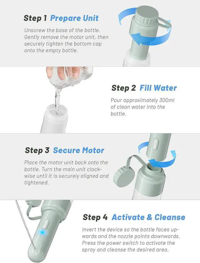 Alt view image 7 of 7 - Electric Portable Bidet Sprayer Bottle Handheld for Women & Men, Travel Bidet Portable for Travel, Personal High Pressure Hygiene for Backpacking & Camping (VMASSTONE EPB-001 Mint Green)