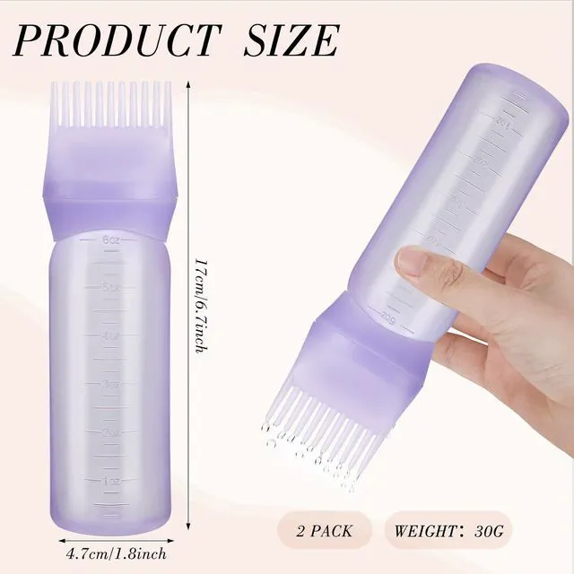 Alt view image 2 of 7 - Pimoys 2Pcs 6Oz Root Comb Hair Dye Oil Applicator Bottles For Scalp, Purple