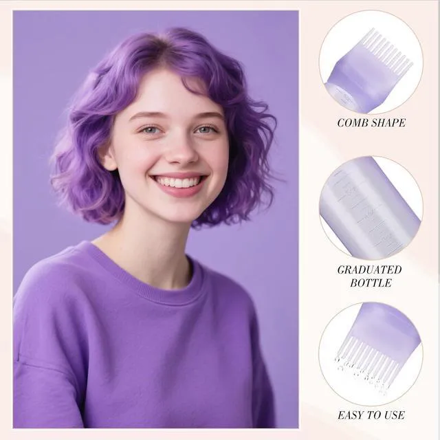 Alt view image 5 of 7 - Pimoys 2Pcs 6Oz Root Comb Hair Dye Oil Applicator Bottles For Scalp, Purple