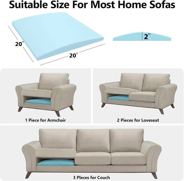 Alt view image 3 of 7 - RA RUNNING ALIEN Couch Cushion Support for Sagging Seat,20"X20"X2" Curved 40D High Density Foam Cushion,Sagging Couch Support for Accent Chair,Sofa,Blue Set of 1