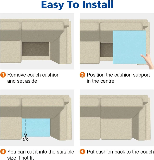 Alt view image 6 of 7 - RA RUNNING ALIEN Couch Cushion Support for Sagging Seat,20"X20"X2" Curved 40D High Density Foam Cushion,Sagging Couch Support for Accent Chair,Sofa,Blue Set of 1