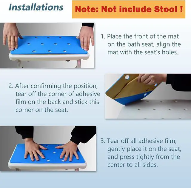 Alt view image 4 of 5 - Bath Chair Seat Mat - Elderly Shower Bench Cushion Non-Slip EVA Foam Pad with Adhesive for Disabled Handicap Senior, Square (Not Include Stool)
