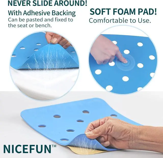 Alt view image 2 of 6 - Shower Chair Pad Cover Bath Seat, Padded Shower Bench Seat Mat 15 x 12 inches, Waterproof Transfer Bench Cushion,Stickable Soft Foam Fit Bath Stool, Bathroom Bathtub Mat