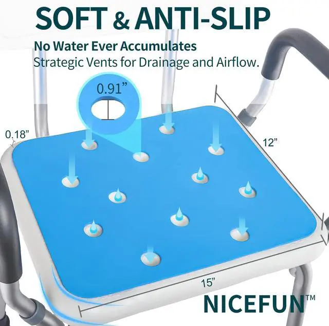 Alt view image 3 of 6 - Shower Chair Pad Cover Bath Seat, Padded Shower Bench Seat Mat 15 x 12 inches, Waterproof Transfer Bench Cushion,Stickable Soft Foam Fit Bath Stool, Bathroom Bathtub Mat