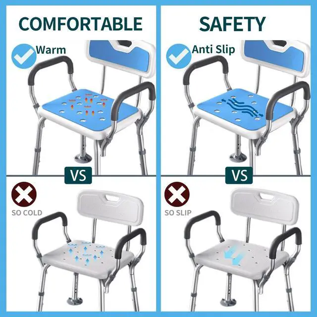 Alt view image 4 of 6 - Shower Chair Pad Cover Bath Seat, Padded Shower Bench Seat Mat 15 x 12 inches, Waterproof Transfer Bench Cushion,Stickable Soft Foam Fit Bath Stool, Bathroom Bathtub Mat