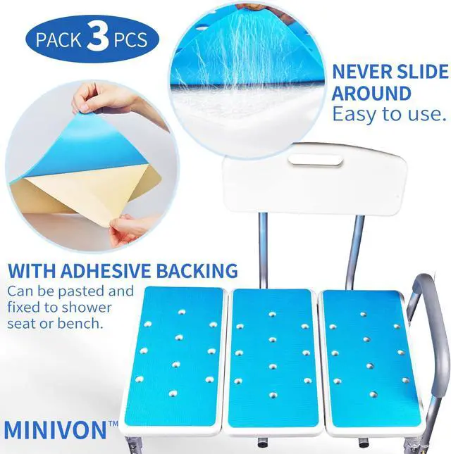 Alt view image 3 of 6 - 3 PCS Cover Mats for Bath Tub Bench Shower Chair with Adhesive Backing, 15 x 8 Inch Anti-Skid Soft Pads Padded Shower Seat for Bathtub - Extended Tub Transfer Bench Cushions, Bath Chair Mats
