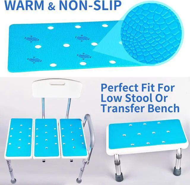 Alt view image 4 of 6 - 3 PCS Cover Mats for Bath Tub Bench Shower Chair with Adhesive Backing, 15 x 8 Inch Anti-Skid Soft Pads Padded Shower Seat for Bathtub - Extended Tub Transfer Bench Cushions, Bath Chair Mats