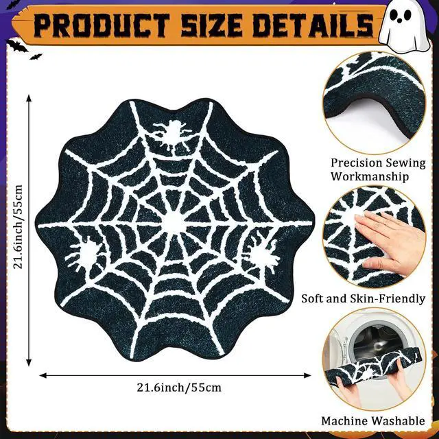 Alt view image 2 of 7 - NOVWANG Round Halloween Spider Web Bath Mat, Non Slip Spiderman Rug