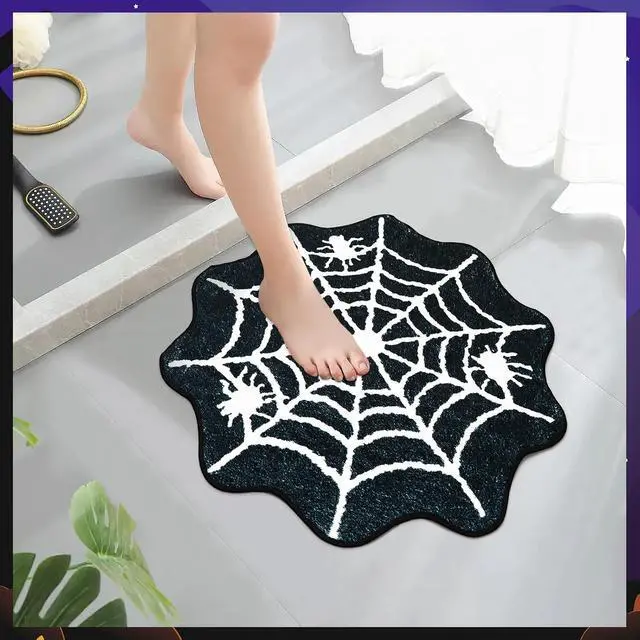 Alt view image 6 of 7 - NOVWANG Round Halloween Spider Web Bath Mat, Non Slip Spiderman Rug