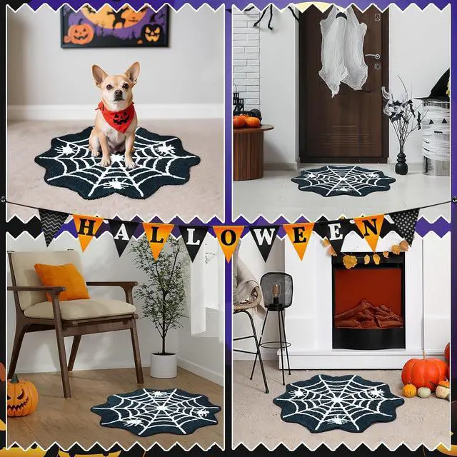 Alt view image 7 of 7 - NOVWANG Round Halloween Spider Web Bath Mat, Non Slip Spiderman Rug