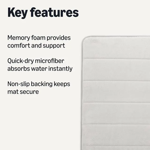 Alt view image 3 of 5 - Amazon Basics Absorbent & Fast Dry Plush Memory Foam Bath Mat, Non-Slip Backing, 17 x 24 in, Light Gray