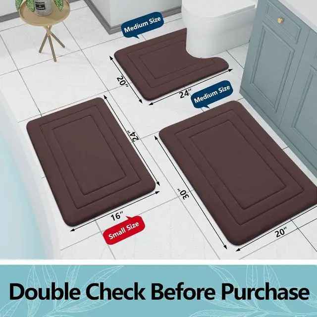 Alt view image 2 of 7 - Arotive Memory Foam Bathroom Rug Mat 24x16, Ultra Soft and Absorbent Bath Mat, Machine Wash Dry, Comfortable Bath Rug Carpet for Bathroom Floor, Tub and Shower, Brown