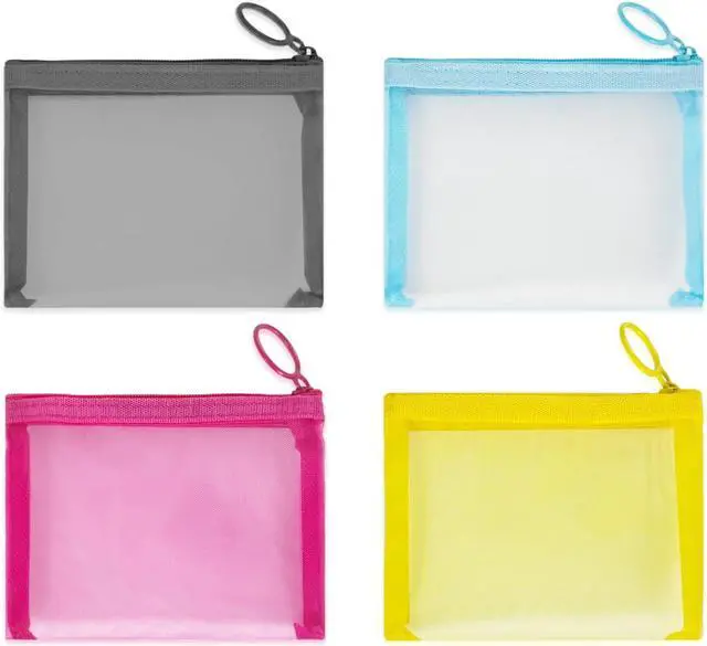 Main image of Mini Mesh Pouches(4 Pack), Small Mesh Bags with Zipper Nylon Makeup Pouches Bag Cosmetic Pouch Travel Purse Organizer Insert Diaper Inside Bag Organizers Home Organizing Size See Through Cute Colors
