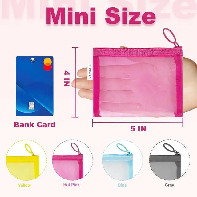 Alt view image 2 of 7 - Mini Mesh Pouches(4 Pack), Small Mesh Bags with Zipper Nylon Makeup Pouches Bag Cosmetic Pouch Travel Purse Organizer Insert Diaper Inside Bag Organizers Home Organizing Size See Through Cute Colors