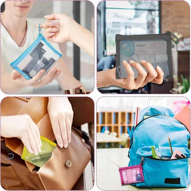 Alt view image 6 of 7 - Mini Mesh Pouches(4 Pack), Small Mesh Bags with Zipper Nylon Makeup Pouches Bag Cosmetic Pouch Travel Purse Organizer Insert Diaper Inside Bag Organizers Home Organizing Size See Through Cute Colors