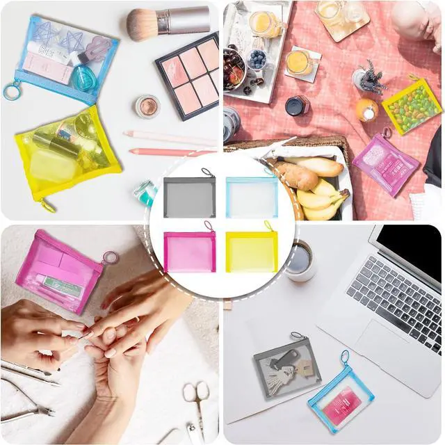 Alt view image 7 of 7 - Mini Mesh Pouches(4 Pack), Small Mesh Bags with Zipper Nylon Makeup Pouches Bag Cosmetic Pouch Travel Purse Organizer Insert Diaper Inside Bag Organizers Home Organizing Size See Through Cute Colors