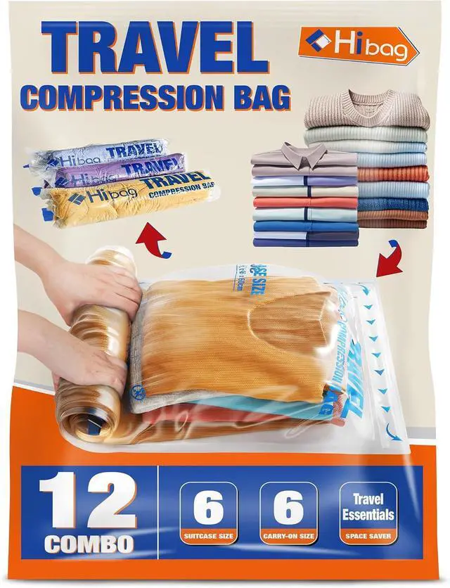 Main image of Compression Bags for Travel Essentials, Roll Up Bags No Vacuum Needed