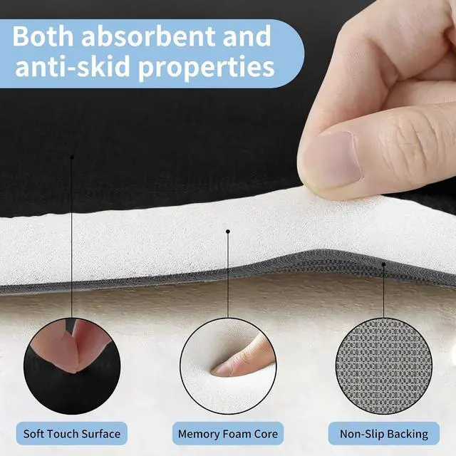 Alt view image 7 of 7 - Cupic Cupid Memory Foam Bath Mat 24" x 16", Non Slip Bath Rug, Black