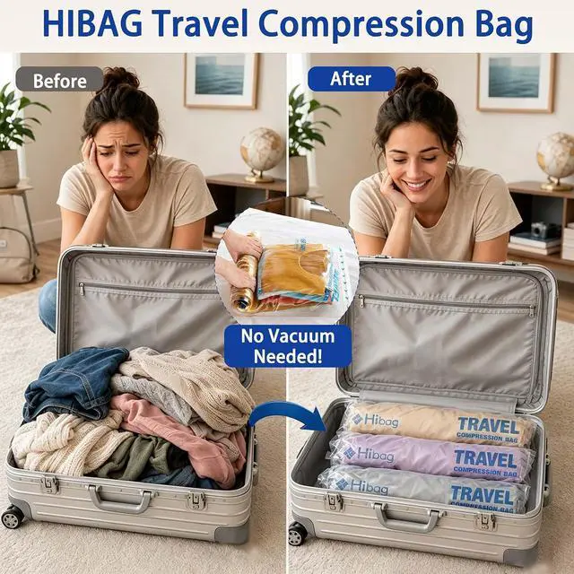 Alt view image 4 of 6 - Compression Bags for Travel Essentials, Roll Up Bags No Vacuum Needed