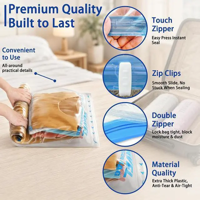 Alt view image 3 of 6 - Compression Bags for Travel Essentials, Roll Up Bags No Vacuum Needed