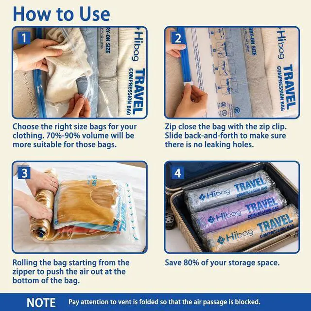 Alt view image 6 of 6 - Compression Bags for Travel Essentials, Roll Up Bags No Vacuum Needed
