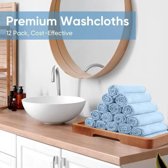 Alt view image 7 of 7 - HOMEXCEL Washcloths 12PK, Ultra Soft&Highly Absorbent Face Towels, 12X12 in