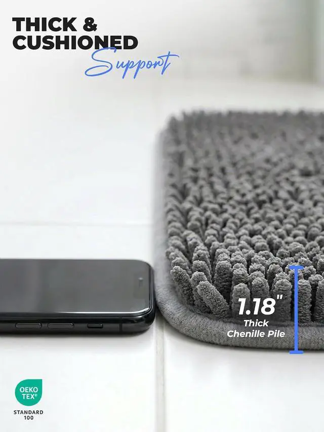Alt view image 3 of 7 - Utopia Home Bathroom Rug, Absorbent Chenille Bath Rugs, 17x24 Inch, Grey