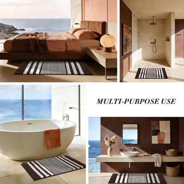 Alt view image 3 of 7 - BSICPRO Bathroom Rugs, 17x24 Chenille Bath Mats, Coffee