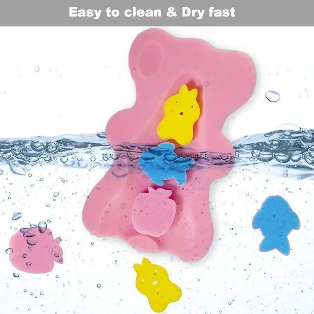 Alt view image 5 of 7 - Soft Infant Bath Sponge Skid Proof Baby Bath Mat Newborn Odor Free (Pink)