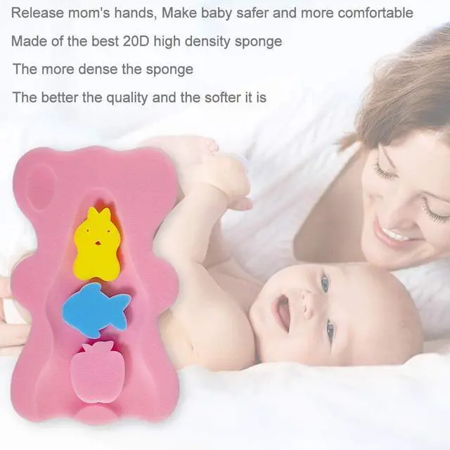 Alt view image 7 of 7 - Soft Infant Bath Sponge Skid Proof Baby Bath Mat Newborn Odor Free (Pink)