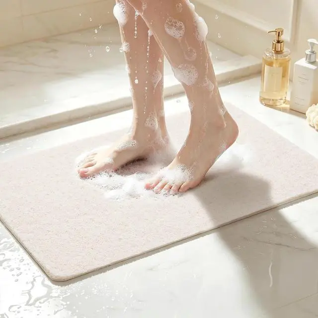 Alt view image 2 of 7 - Asvin Soft Textured Bath, Shower, Tub Mat, 24x16 Inch, Phthalate Free, Non Slip Comfort Bathtub Mats with Drain, PVC Loofah Bathroom Mats for Wet Areas, Quick Drying