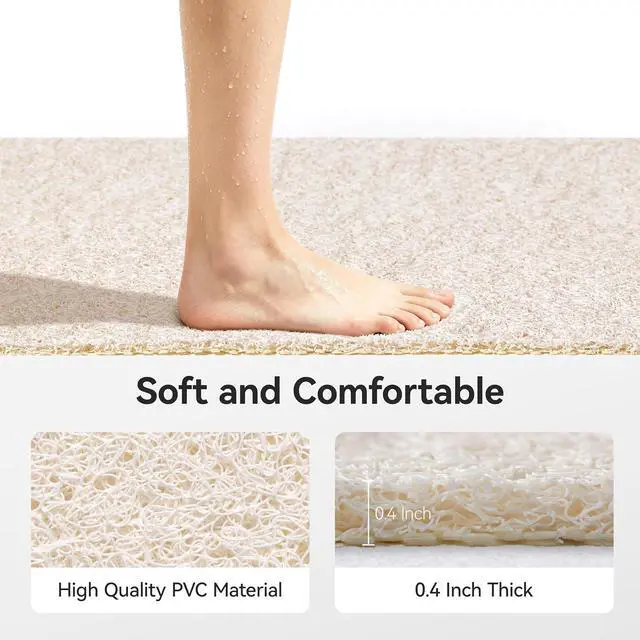 Alt view image 5 of 7 - Asvin Soft Textured Bath, Shower, Tub Mat, 24x16 Inch, Phthalate Free, Non Slip Comfort Bathtub Mats with Drain, PVC Loofah Bathroom Mats for Wet Areas, Quick Drying