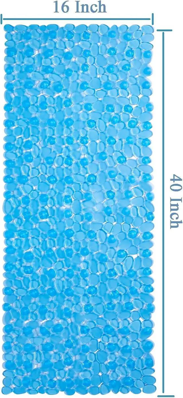 Alt view image 2 of 7 - Webos Bath Shower Mat Non Slip: Extra Large Pebble Bathtub mat for Families, Anti Slip Shower Matt with Drain Holes Suction Cups Tub Mat - 16 X 40 Inch Clear Blue
