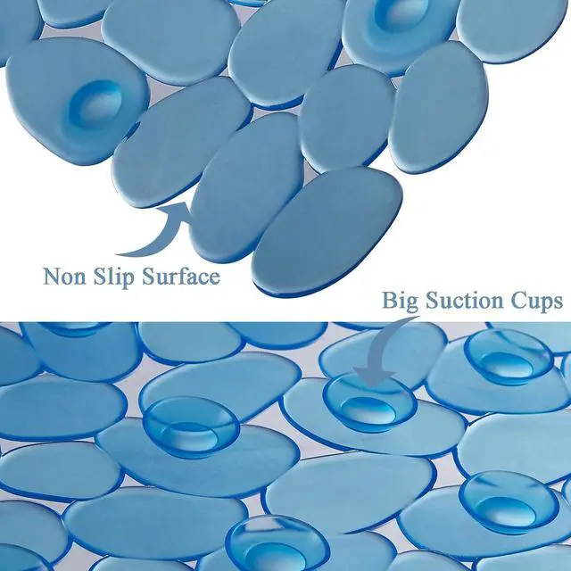 Alt view image 4 of 7 - Webos Bath Shower Mat Non Slip: Extra Large Pebble Bathtub mat for Families, Anti Slip Shower Matt with Drain Holes Suction Cups Tub Mat - 16 X 40 Inch Clear Blue