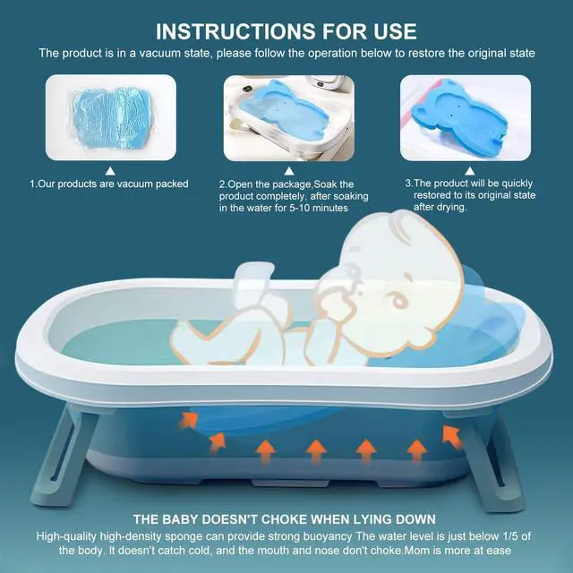 Alt view image 4 of 7 - Soft Infant Bath Sponge Elephant Baby Bath Mat Newborn Comfy Foam Skid-Proof Cushion (Blue 1Set)
